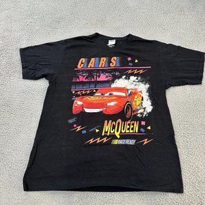 Disney Shirt Adult Large Black Pixar Cars Movie Lightning Mcqueen Spell Out AOP
